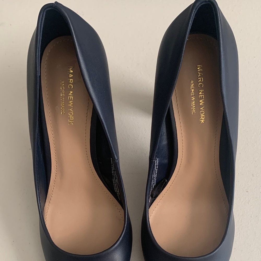 Marc New York Navy Pointed-Toe Heels with Gold Accent - Picture 2 of 7
